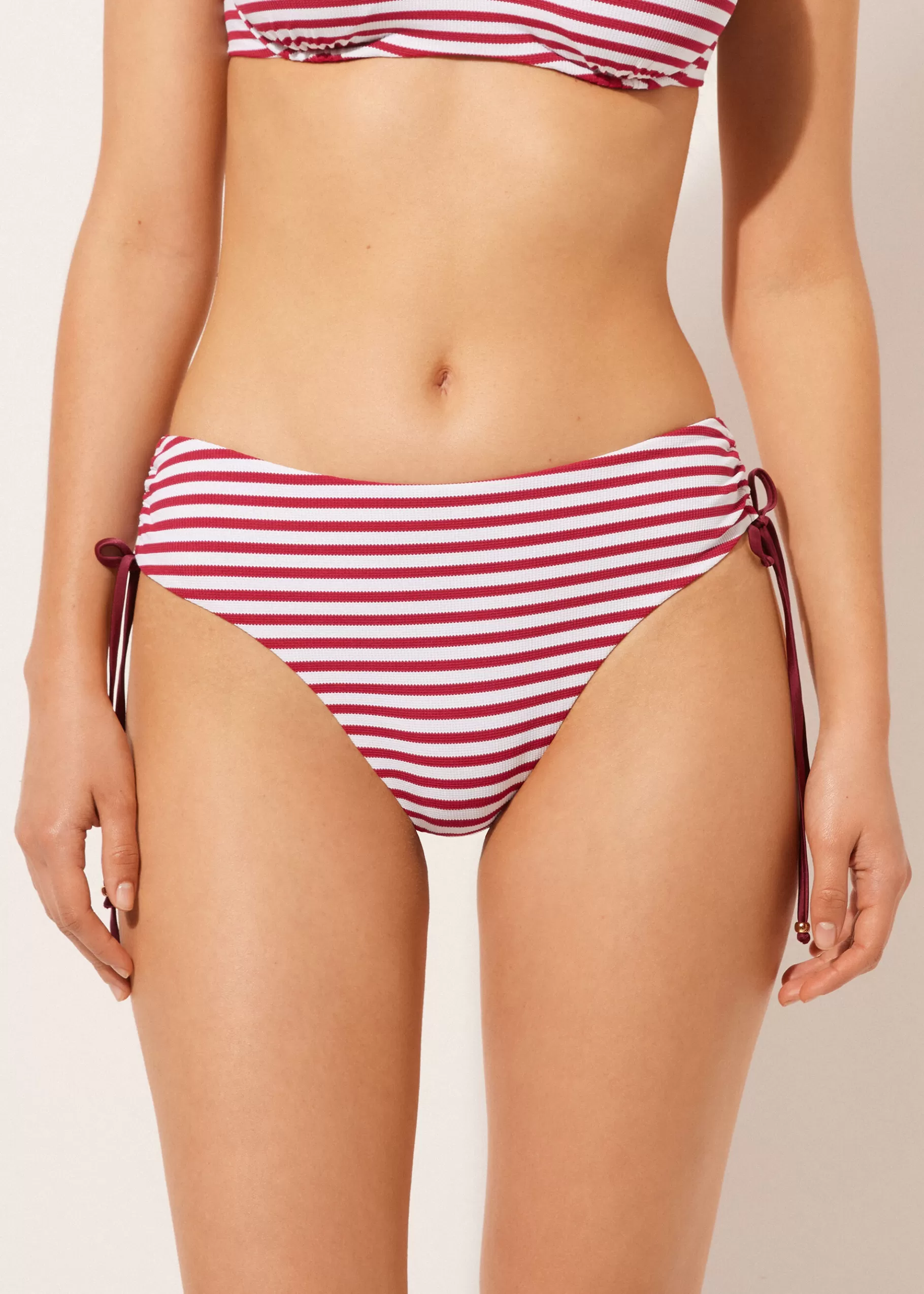 Online Slip A Vita Alta Con Coulisse Costume Nautical Stripes Donna Slip Bikini